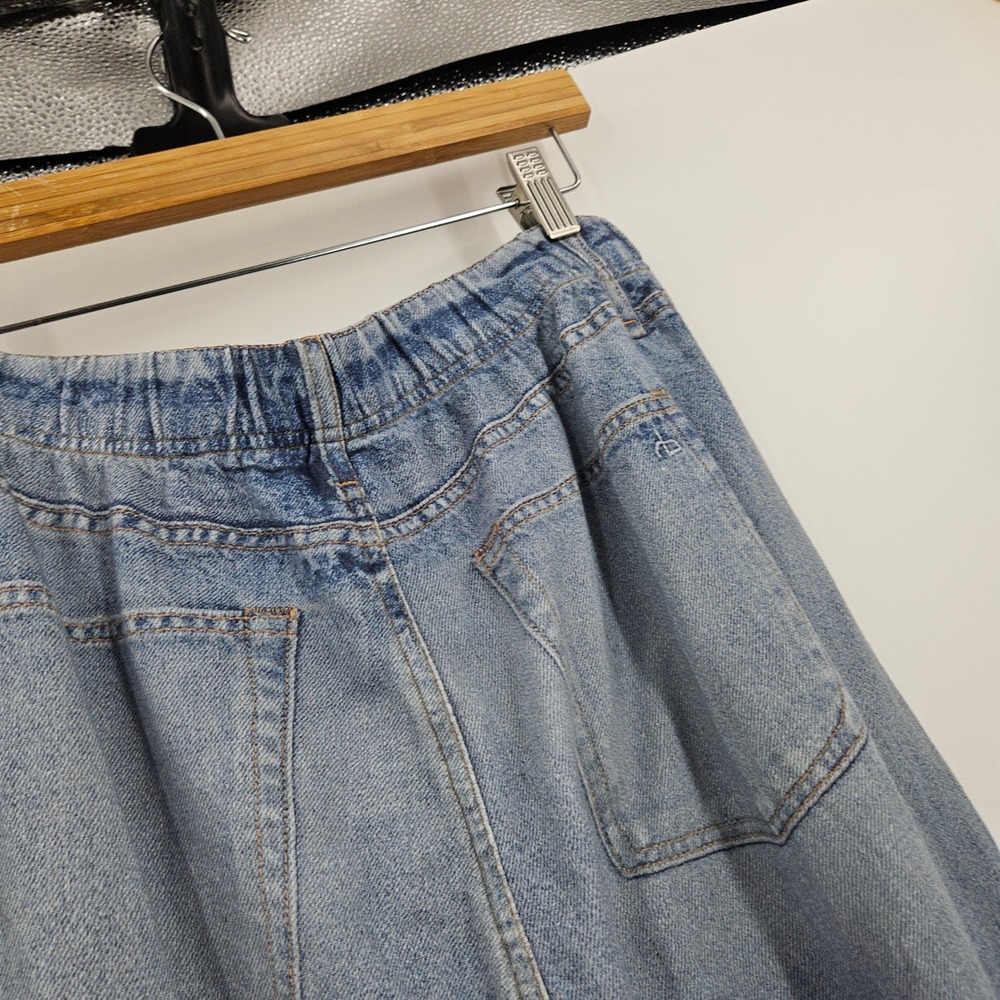 Rag & Bone Miramar Wide Leg Pants Blue Terry Denim Print Pull On Pockets Size S - Picture 9 of 11